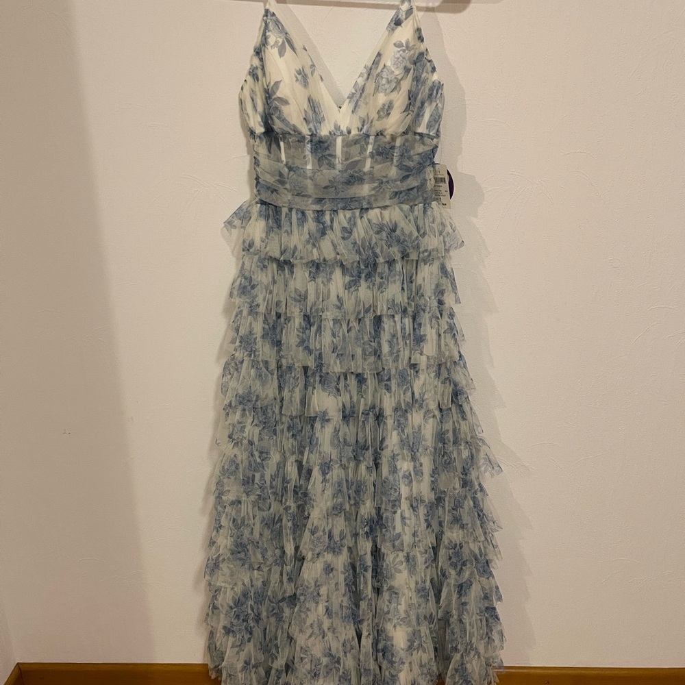 Windsor Blue and White Tiered Maxi Dress